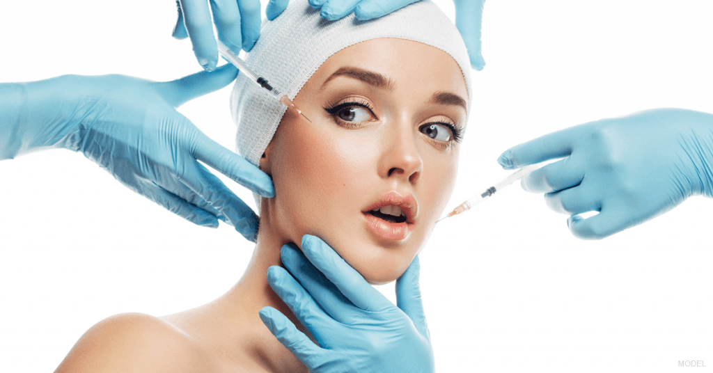 A woman receives injectable treatments. 