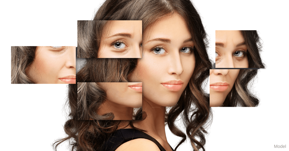 several fragmented images of a beautiful woman's face
