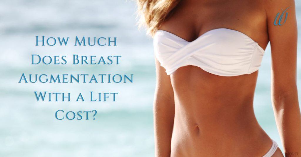 How Much Does Breast Augmentation With a Lift Cost? (with model image of a woman in a bathing suit at the beach)