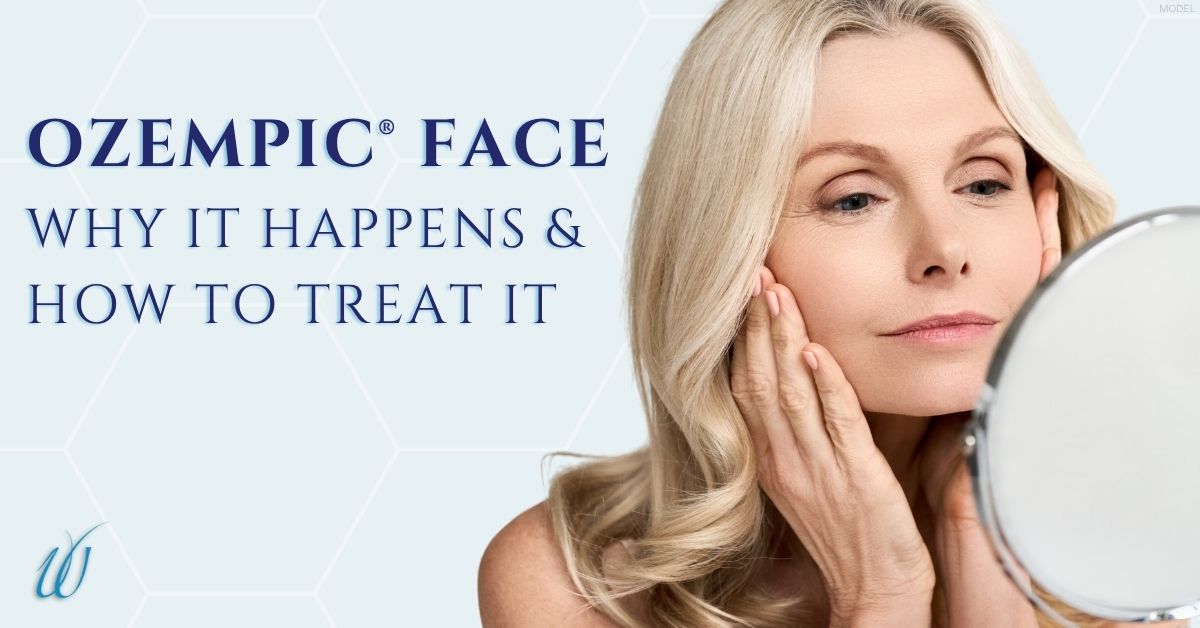 Woman looking in the mirror (model) Ozempic® Face Why It Happens & How to Treat It